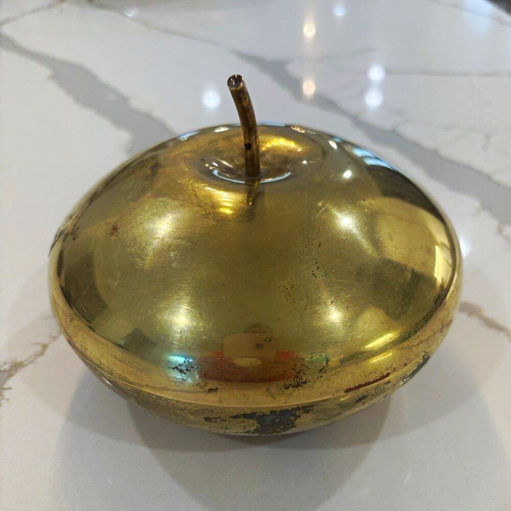 M.P.I. Vintage 1967 Brass Apple Covered Box Candy Dish Trinket Box w/ Lid